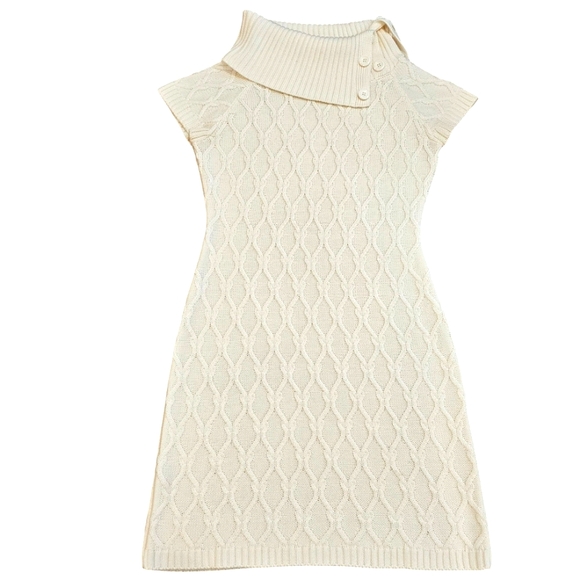 Calvin Klein Cream Cable Sweater Mini Dress High button Turtleneck Great Conditi - Picture 2 of 9
